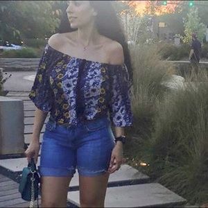 Floral blue off the shoulder top